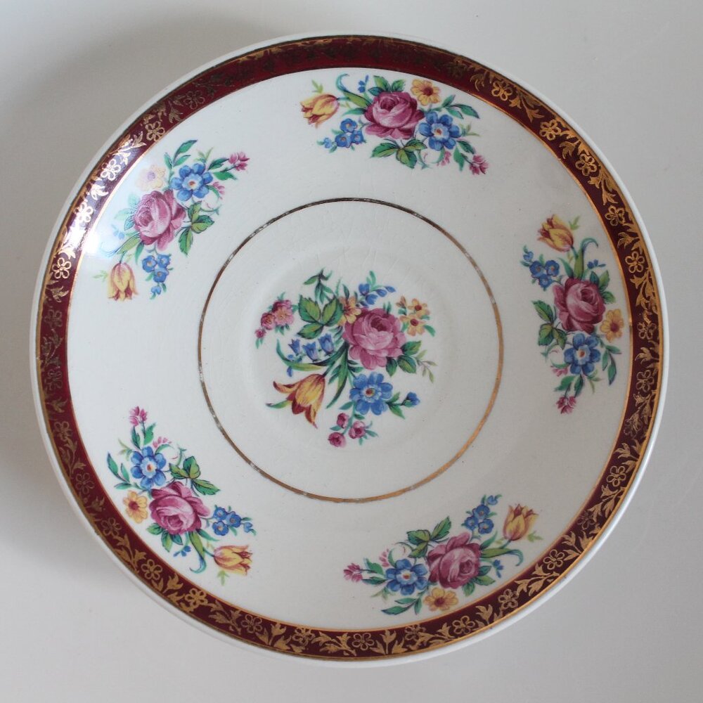 [SWINNERTONS] 3-Piece 22k Gold Tudor Rose Bowls/Saucers (Staffordshire, England)